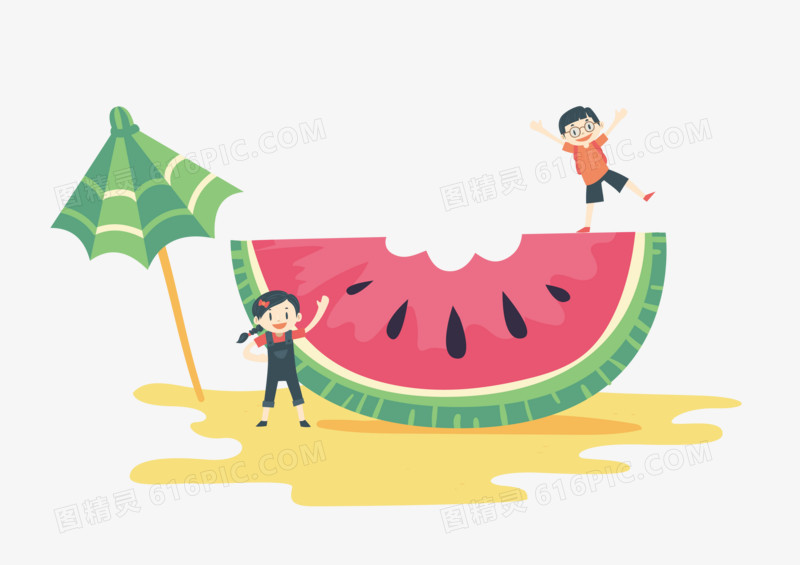 夏至西瓜和小孩矢量元素