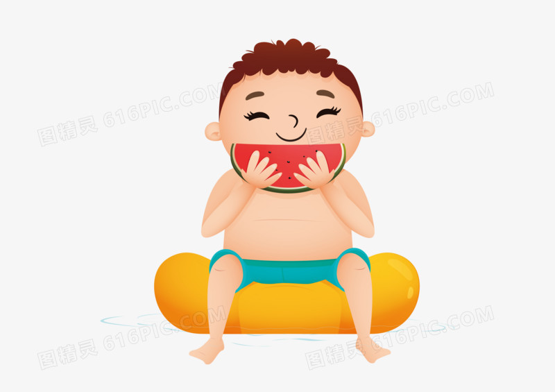 夏天男孩吃西瓜矢量免扣元素