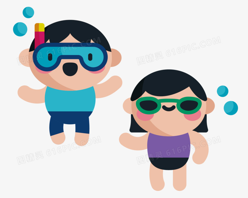 夏天游泳小孩矢量插画
