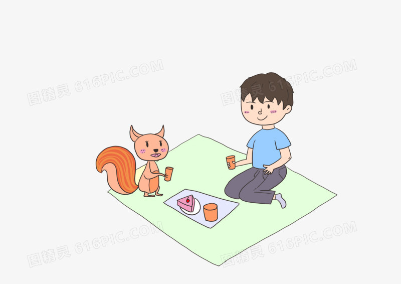 卡通小男孩外出野餐