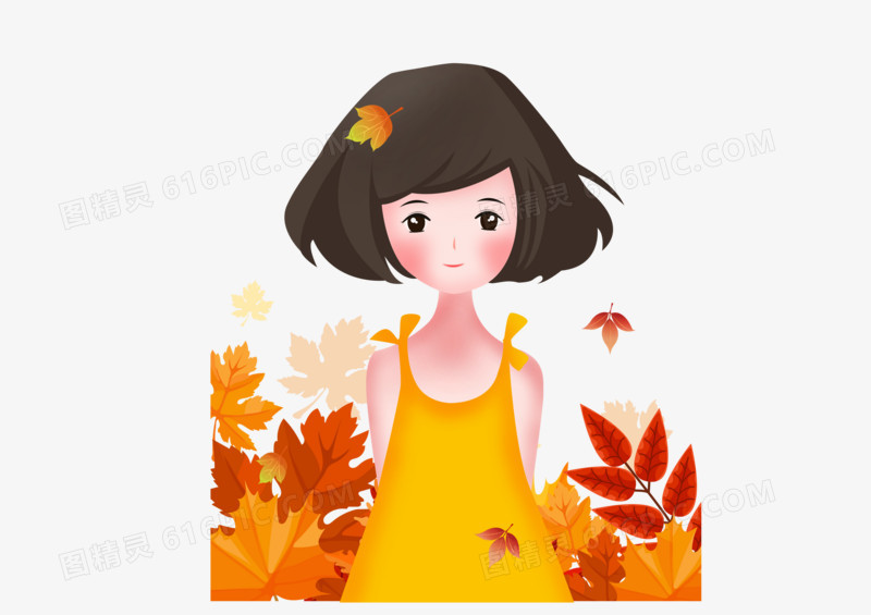 秋天之手绘可爱卡通的女孩子