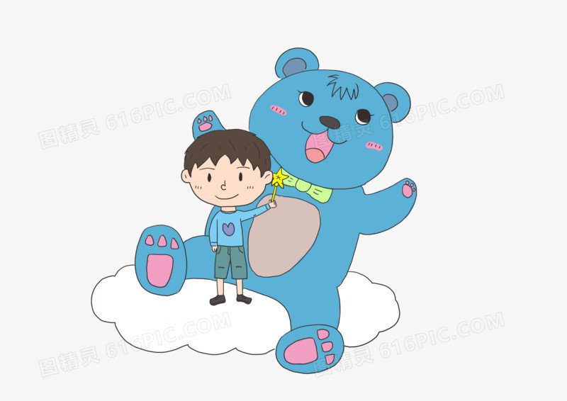 卡通可爱简约小朋友和梦想猫咪