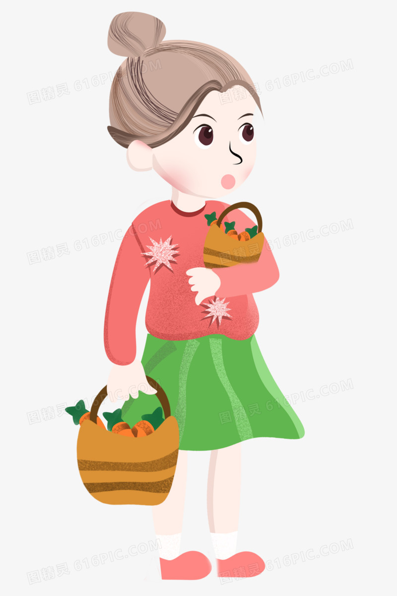 卡通女孩提着胡萝卜免抠元素