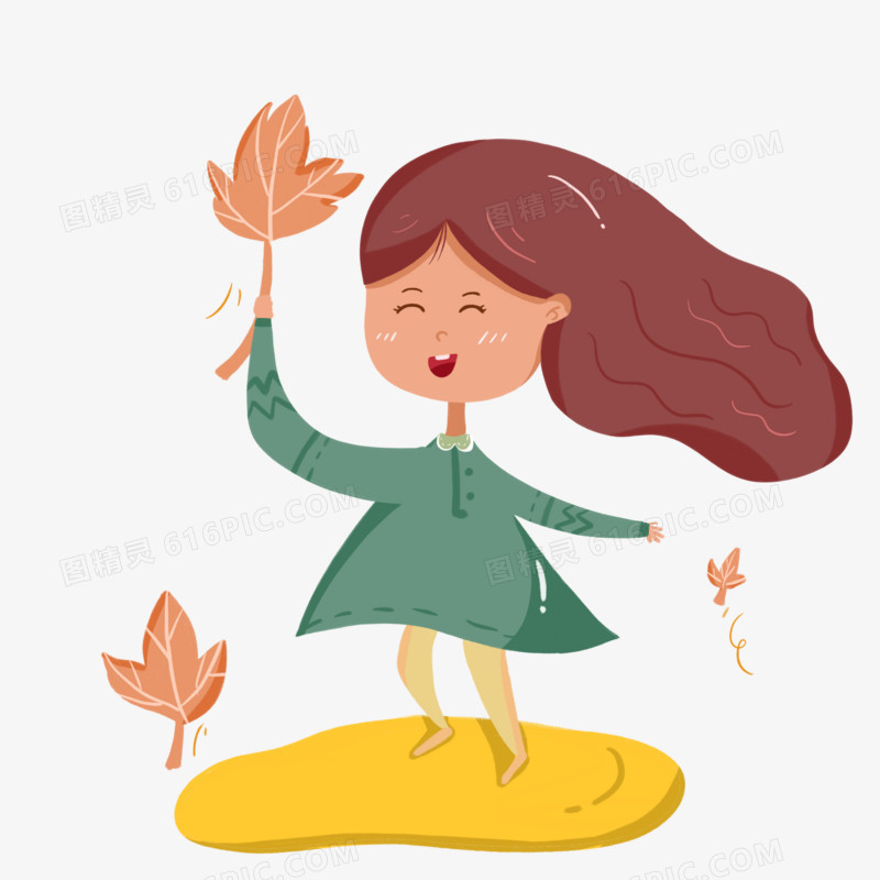 卡通可爱秋季扁平化女孩