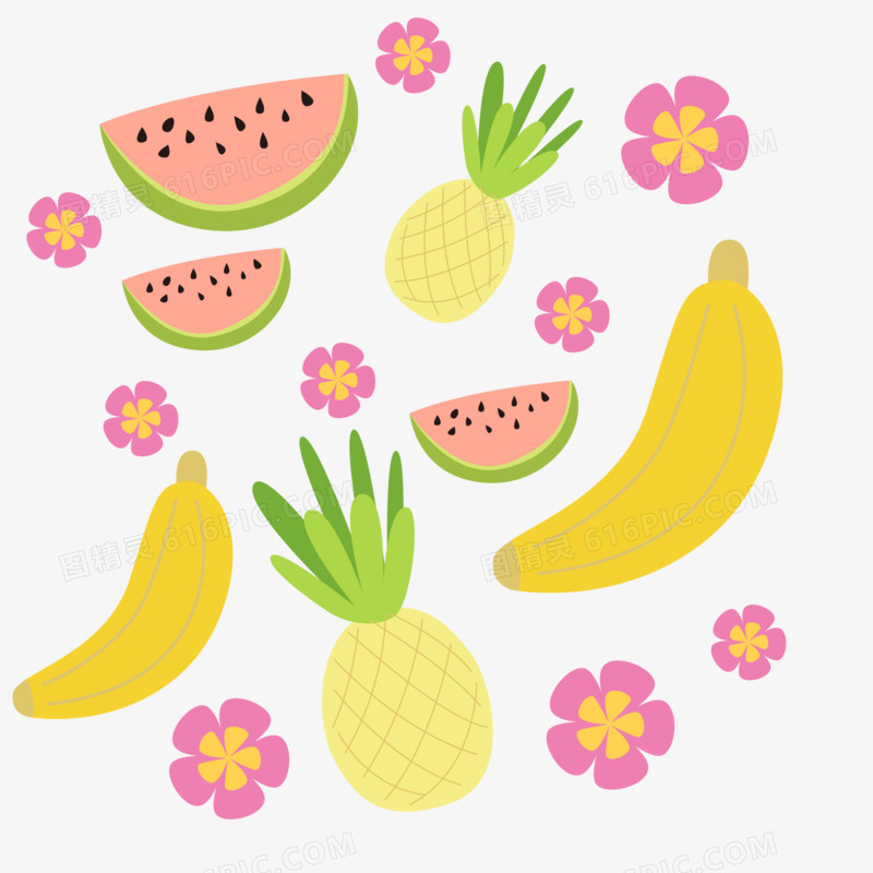 夏天西瓜香蕉菠萝手绘元素