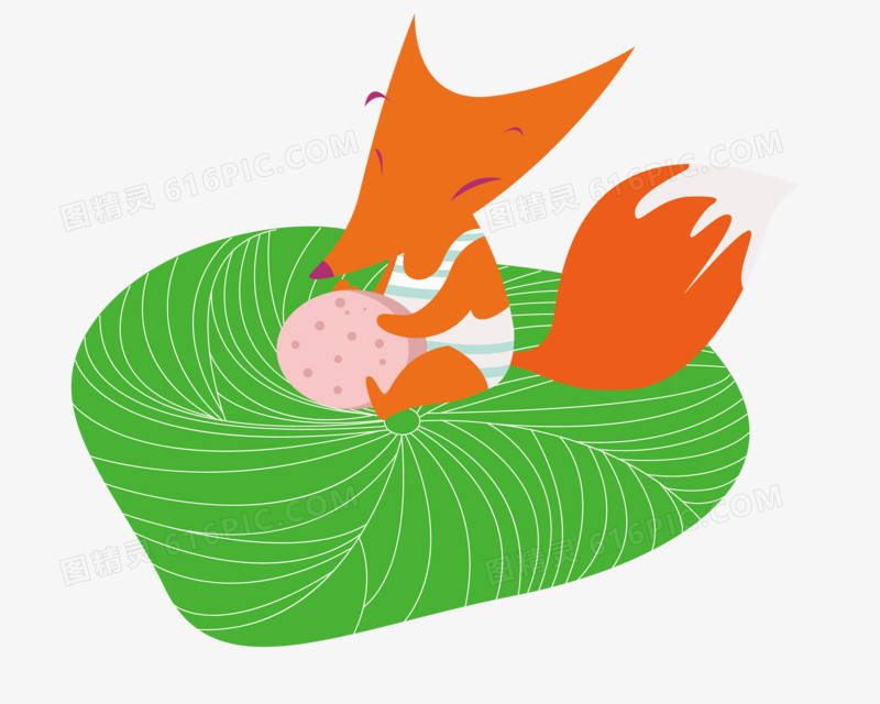 坐在荷叶上的狐狸创意手绘元素