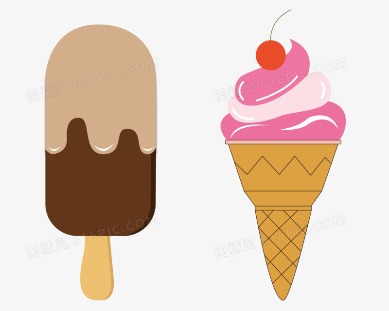 夏天粉色冰淇淋冰棍创意手绘元素