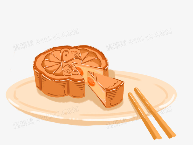 黄色卡通中秋节月饼元素