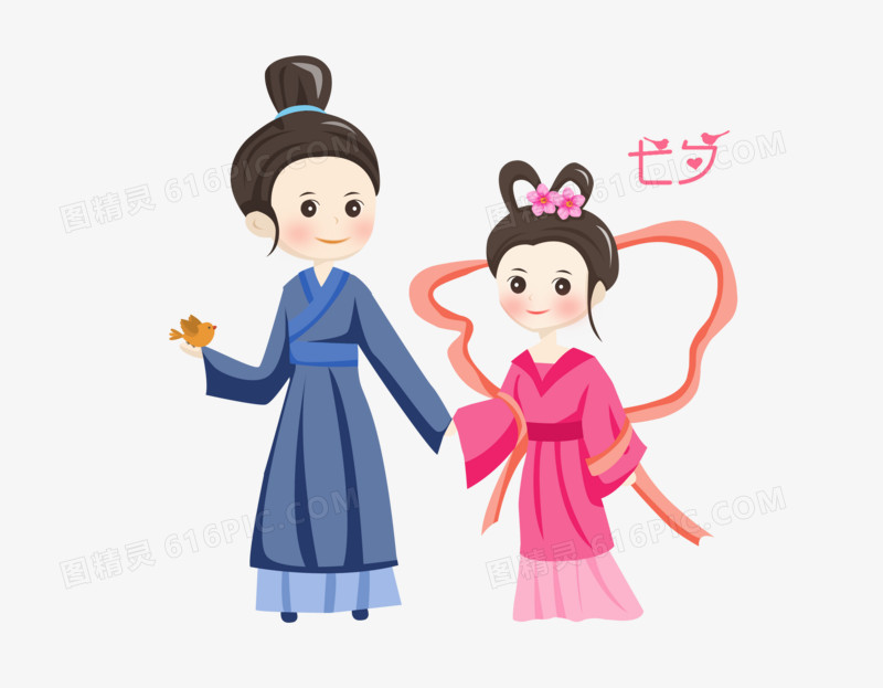 七夕节之手绘卡通古代神话牛郎织女