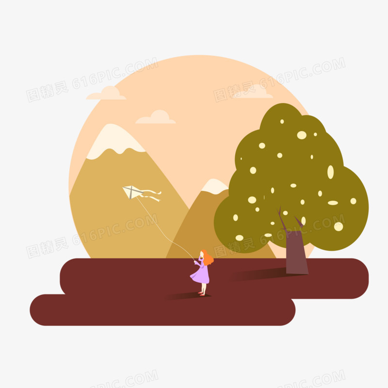 卡通秋天放风筝元素