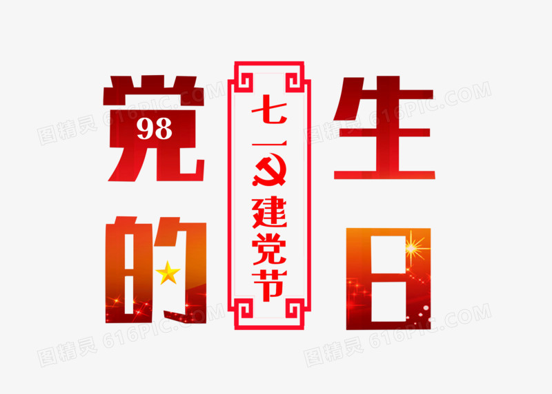 红色创意建党日党的生日字体设计