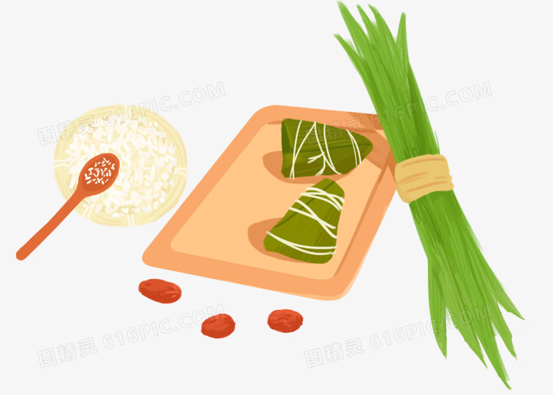 端午节粽子粽叶糯米美食好吃手绘元素