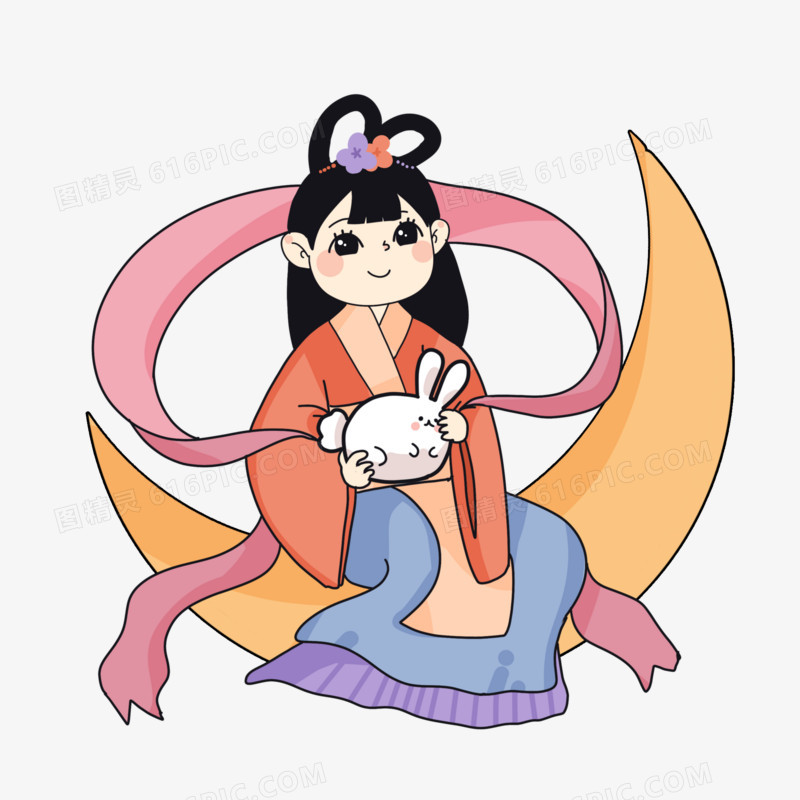 卡通中秋节嫦娥抱兔形象元素设计