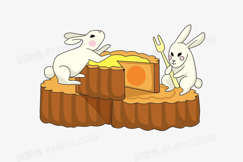 玉兔吃中秋月饼场景