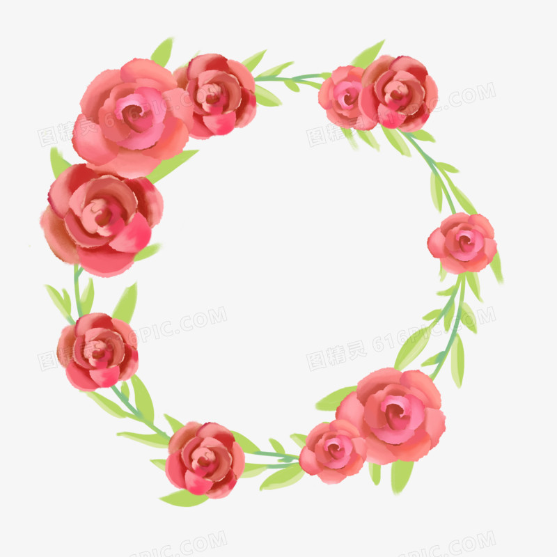 粉色花朵手绘植物免扣装饰边框元素
