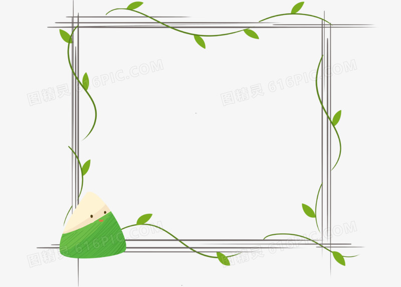 端午节粽子艾叶手绘绿色植物简约边框装饰