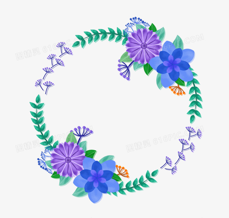 手绘卡通紫蓝色植物花卉边框