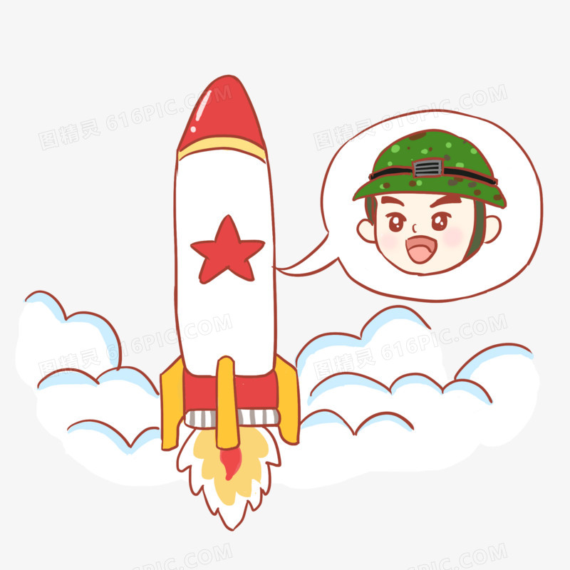 建军节军人火箭手绘卡通元素