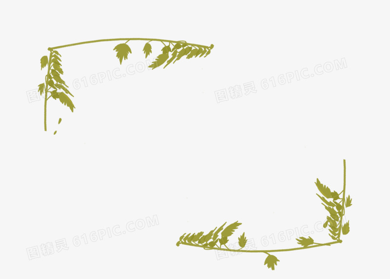 端午节艾叶手绘绿色植物简约边框装饰