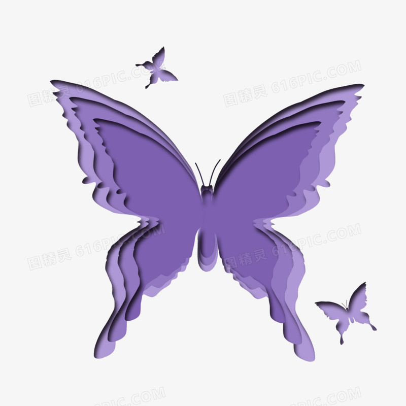 紫色漂亮蝴蝶剪纸元素