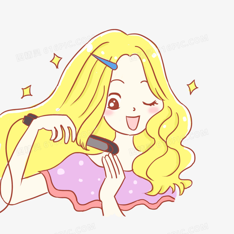 少女护发美容手绘卡通元素