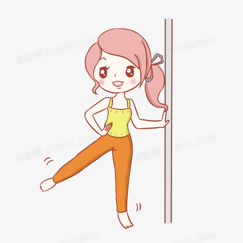 少女运动健身手绘卡通元素