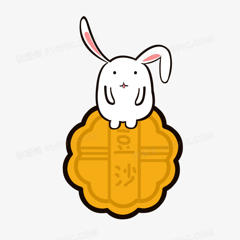 中秋节手绘卡通兔子月饼元素