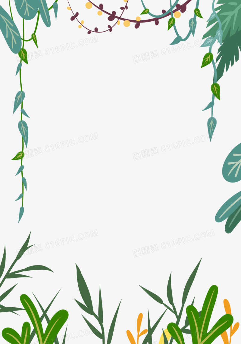 手绘简约绿叶藤曼植物元素