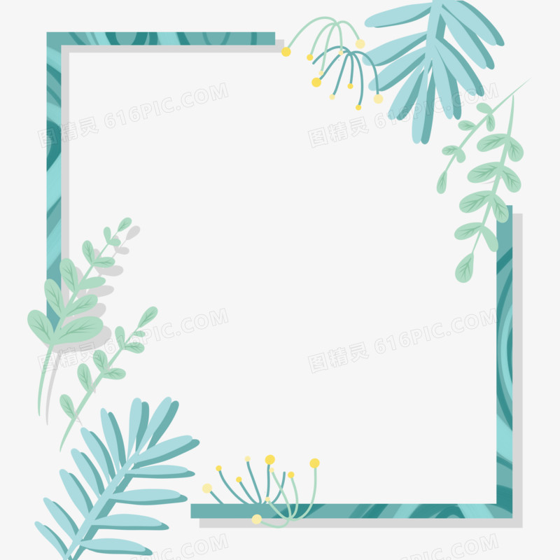 蓝绿色简约叶子植物元素