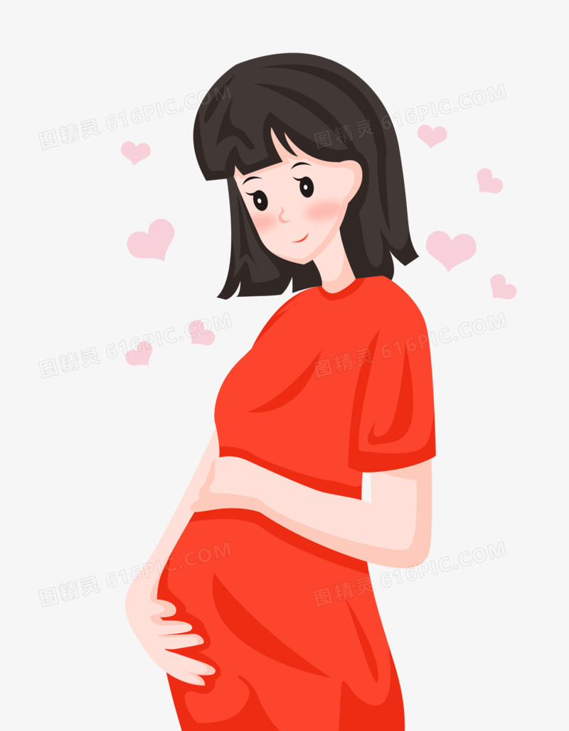 人口日之手绘卡通孕妇抚摸肚子里的宝宝