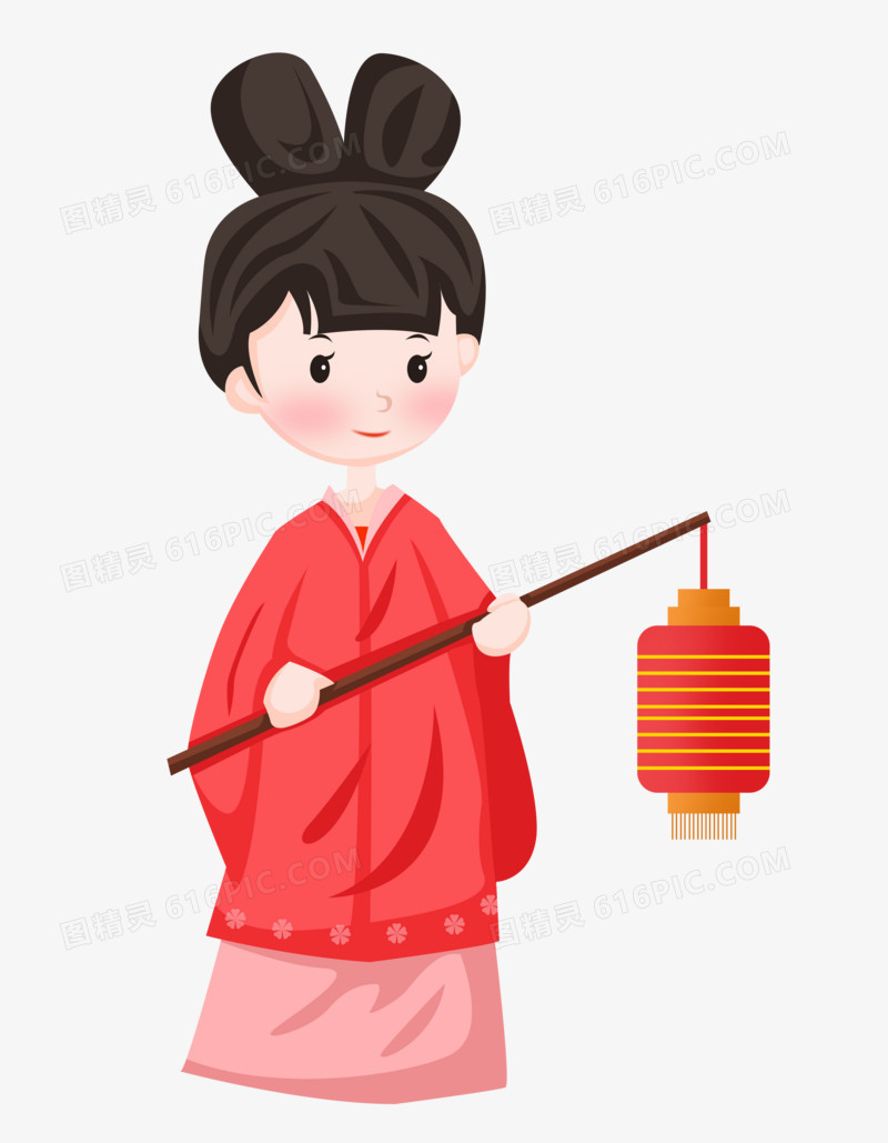 中秋节之手绘卡通美丽的嫦娥仙子提着灯笼