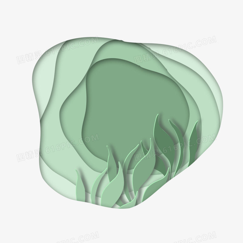 清新植物剪纸层叠效果免抠元素