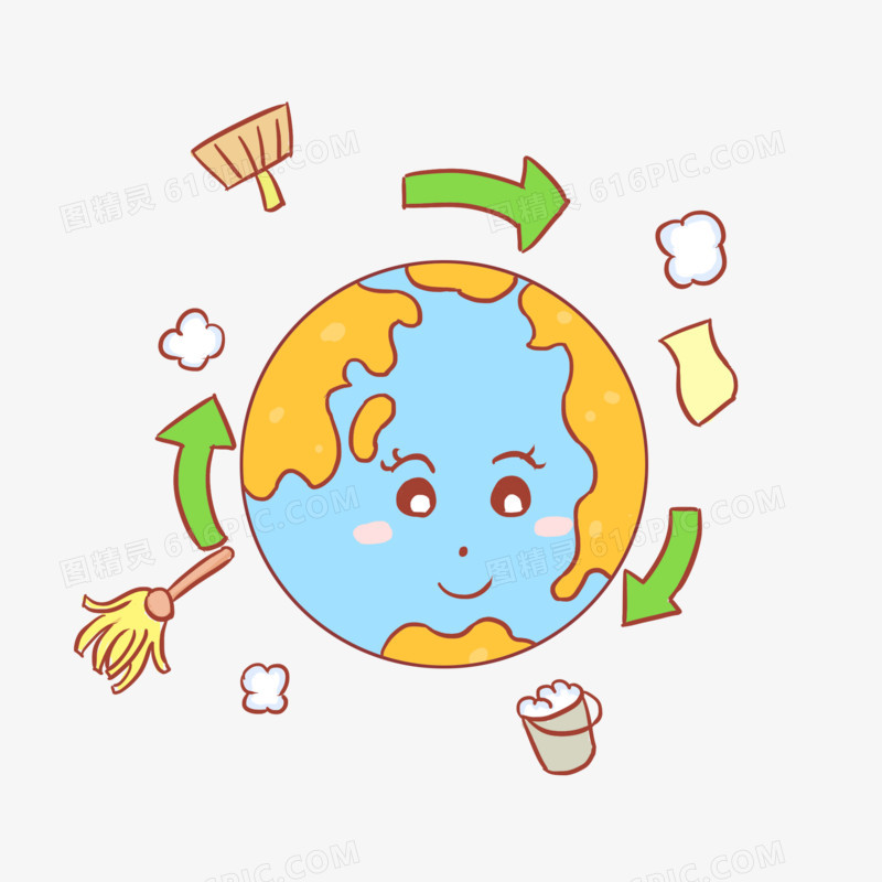 世界清洁地球日绿化手绘卡通元素