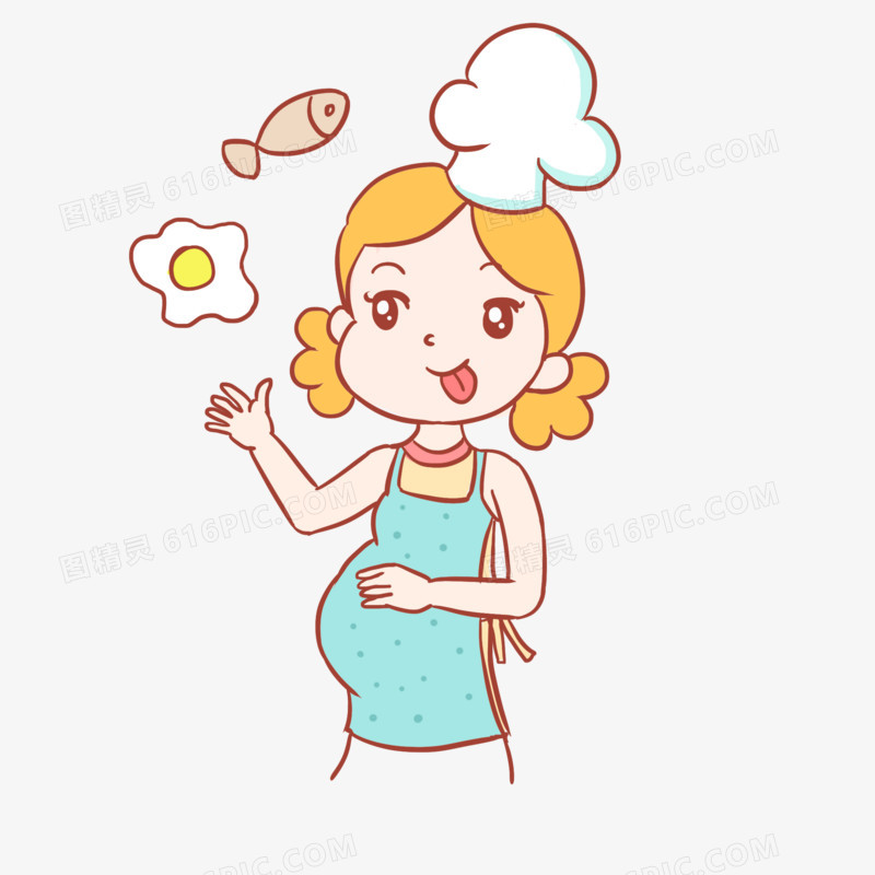 人口日孕妇厨师手绘卡通元素