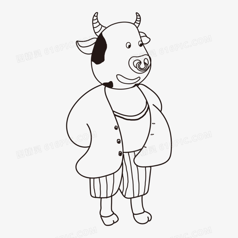 卡通黑白手绘牛