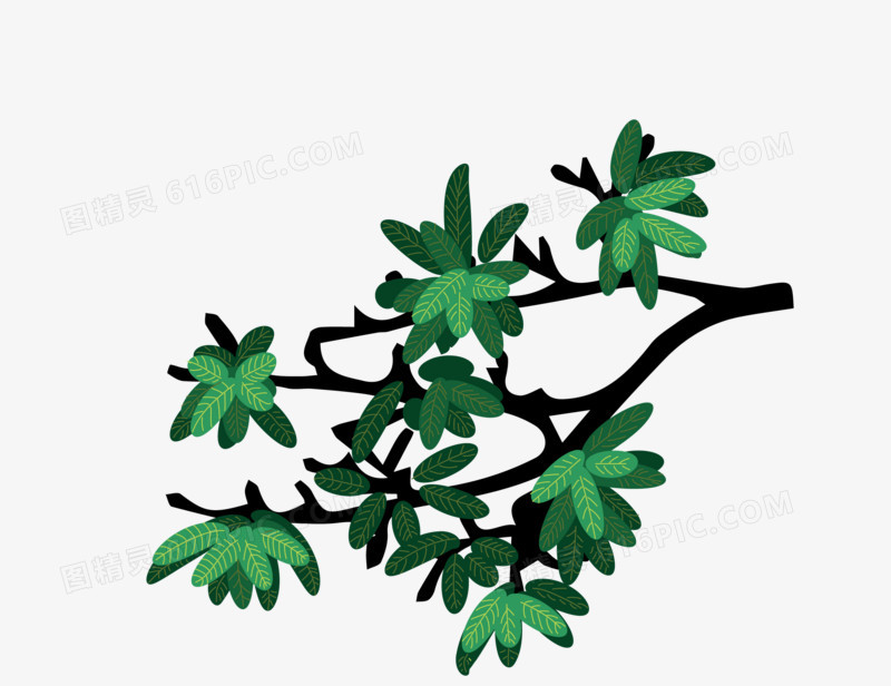 手绘绿色树枝矢量图素材元素