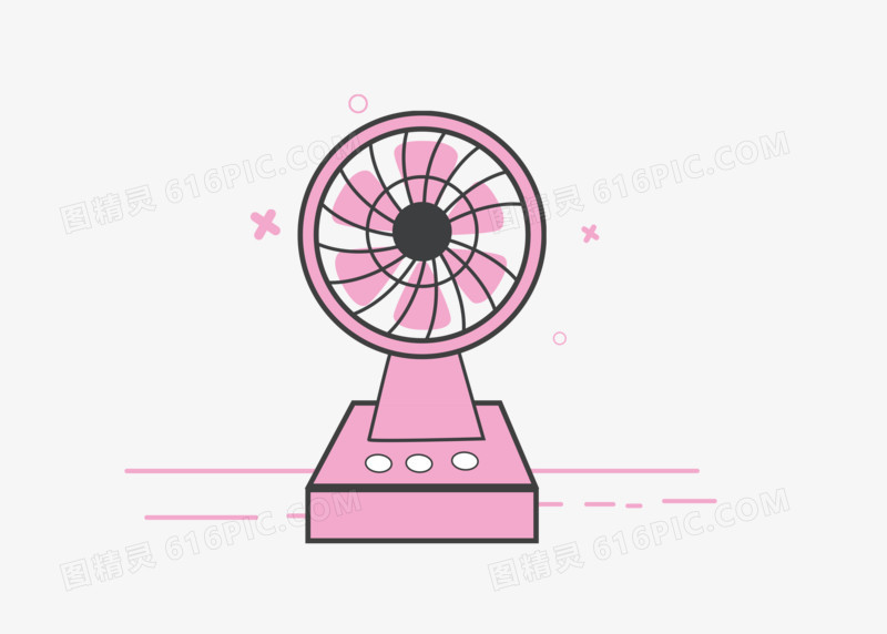 简约粉色夏季用品风扇手绘插画