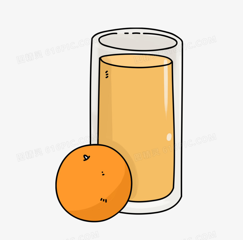 手绘果汁橙子饮料夏天简约元素装饰