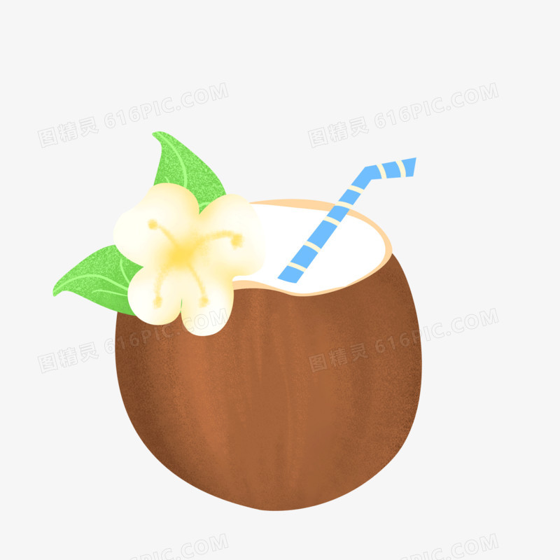 卡通简约清凉饮品椰汁手绘插画