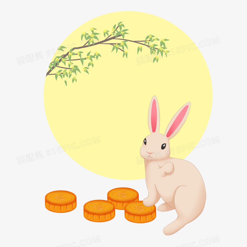 中秋节桂树圆月兔子