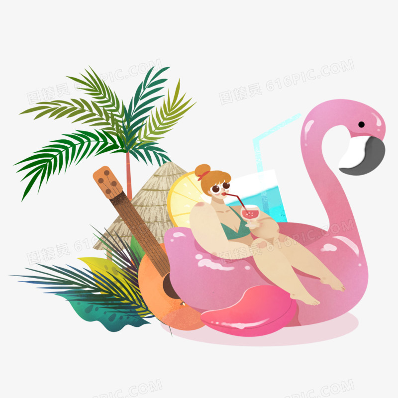 手绘泳池派对度假插画元素