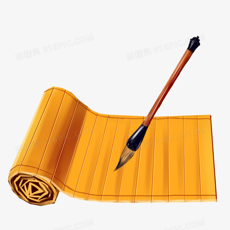 手绘文房四宝砚台竹简素材