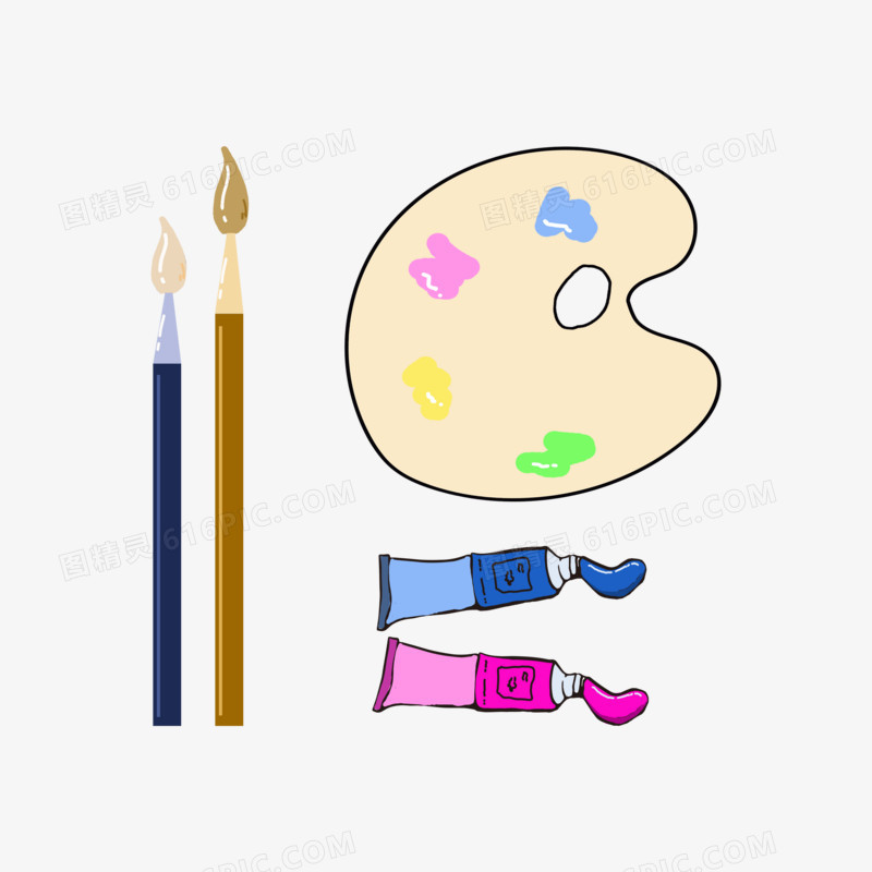 卡通水彩笔颜料画盘手绘