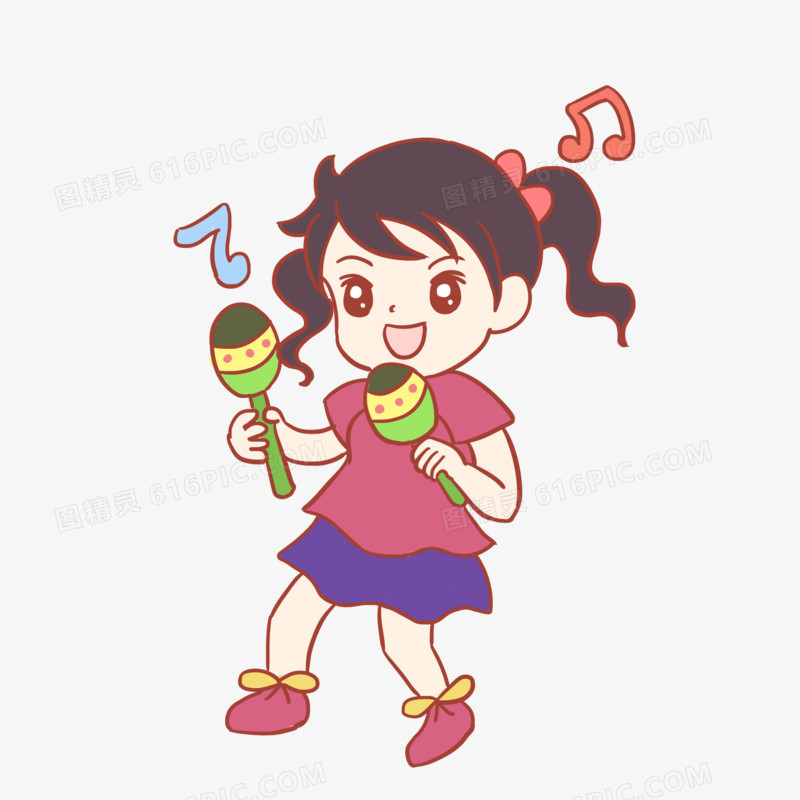 音乐节女孩沙球手绘卡通元素