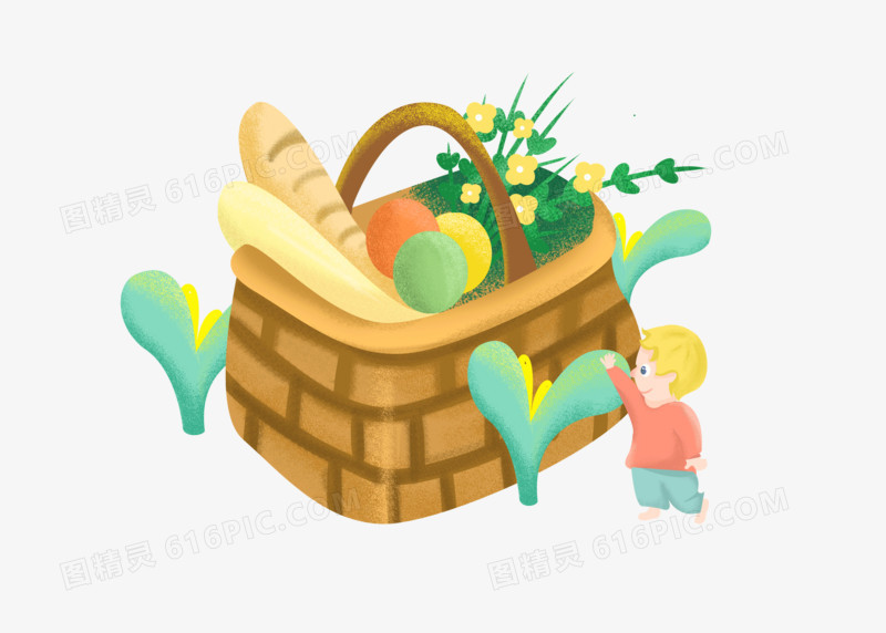 奇想创意游玩食物篮子手绘插画