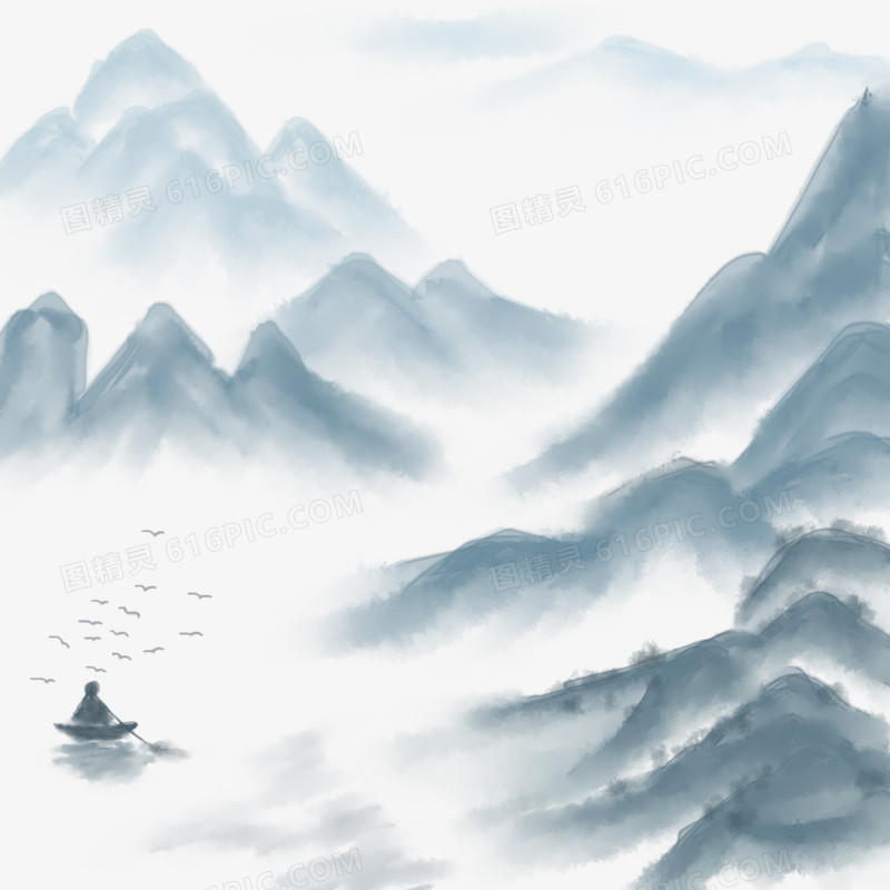 中国风水墨山水小船