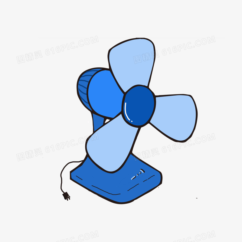 蓝色夏日清新风扇手绘
