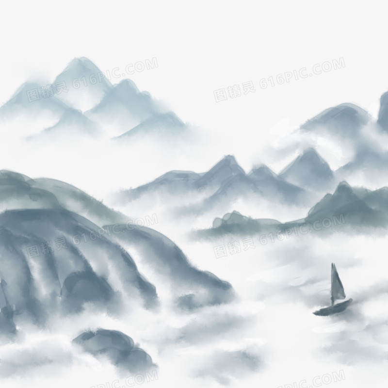 中国风水墨山水船只