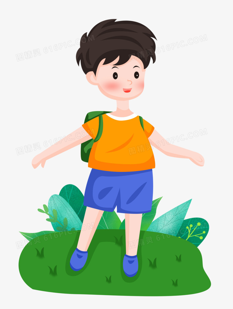 手绘卡通男孩夏令营郊游