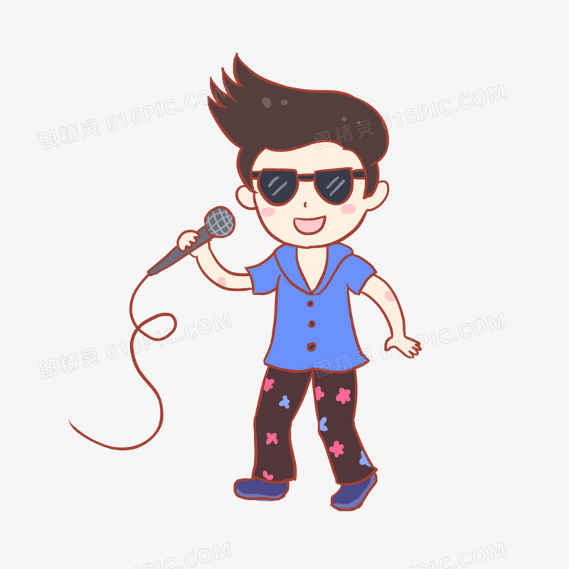 音乐节唱K男孩手绘卡通元素